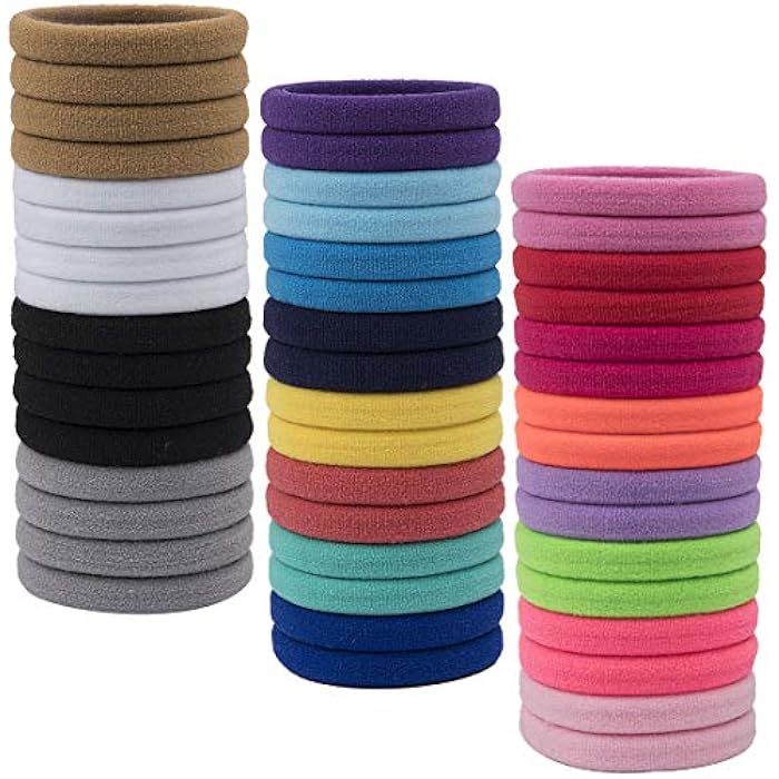 XIMA 60pcs Nylon Elastic Hair Ties Hair Ties Bands Rope No Crease Elastic Fabric Large Stretch Ouchless Ponytail Holders (60pcs-Mix 20colors(HT007)) - Image 1